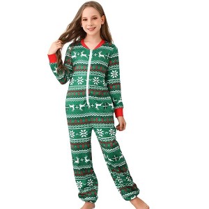 Family Matching Christmas Pajamas Front Zipper One Piece Pajamas wiht Pocket Holiday Pajamas Fleece-Lined Sleepwear Matching Jammies - 1 of 4