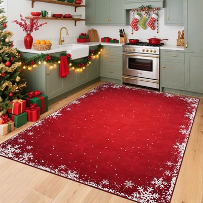 Christmas Snowflake Area Rug, Indoor Floor Carpet Washable with Non Slip Backing, Low Pile Stain Resistant Floor Mat for Living Room, Nursery