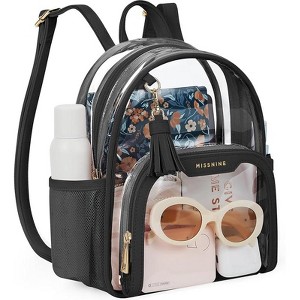 Small Clear Backpack Stadium Approved, Thick PVC Mini Clear Bag with Leather Trim - 1 of 4