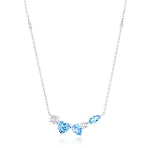 Bella Silver Sterling Silver Multi-Shaped CZ Bar Necklace - Aqua - Green - 16+2 Inch - 1 of 2