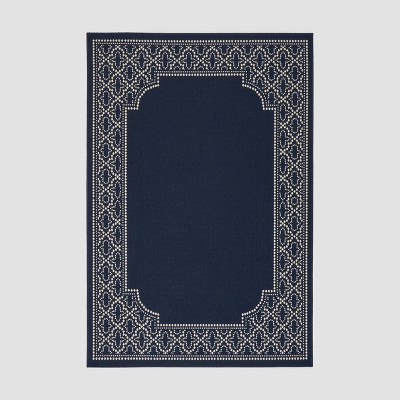 5'3" x 7' Midnight Border Outdoor Navy/Ivory - Christopher Knight Home: Water-Resistant, Geometric Polypropylene Rug