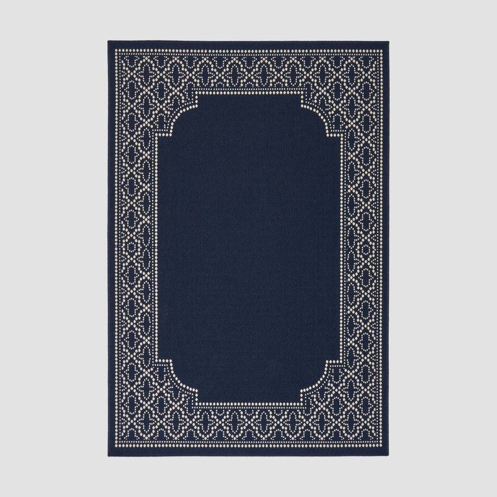 Photos - Area Rug 5'3" x 7' Midnight Border Outdoor Navy/Ivory - Christopher Knight Home: Wa