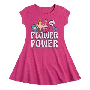 Girls' - Peanuts - Flower Power Fit & Flair Cap Sleeve Graphic Dress - 1 of 4