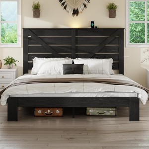KWPZQEB Full/Queen/King Bed Frame Headboard, Wood Platform Bed Frame with Headboard & Under Bed Storage, No Box Spring Needed, Easy Assembly - 1 of 4