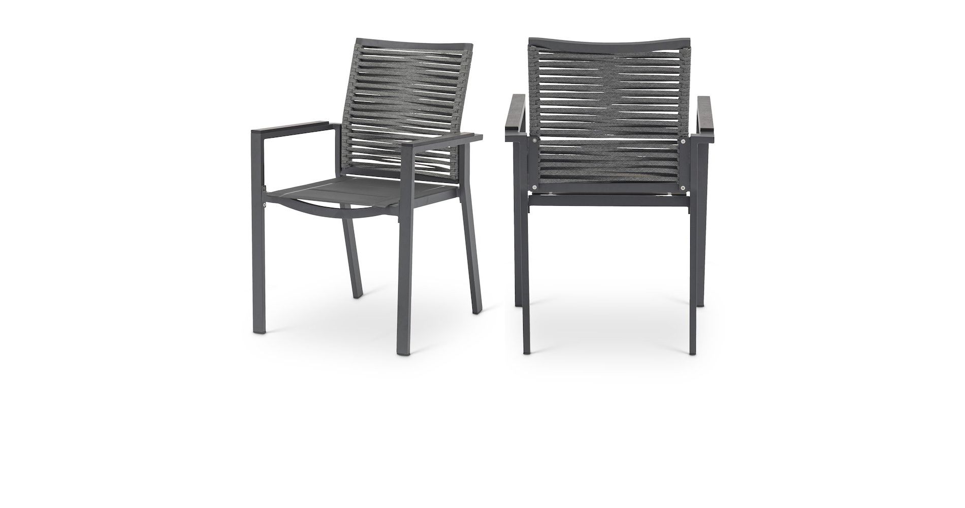 Meridian Furniture,Maldives Grey Rope Fabric Outdoor Patio Dining Arm Chair, Set of 2