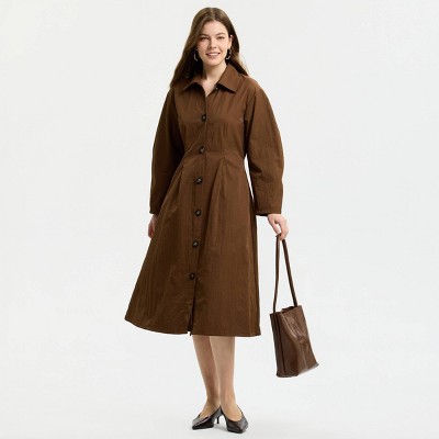 Женские платья A New Day Women's Long Sleeve Button-Front Pleated Midi Shirt Dress - A New Day™ Brown M — фото 3