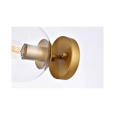 Elegant Midcentury Modern Brass Dimmable Sconce with Clear Glass