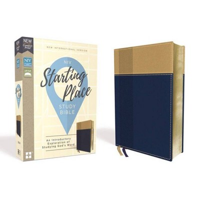 Niv, Starting Place Study Bible, Leathersoft, Blue/Tan, Comfort Print - by  Zondervan (Leather Bound)