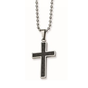 Black Bow Jewelry Men's Stainless Steel & Blk Carbon Fiber Inlay Cross Necklace, 22 Inch - 1 of 4