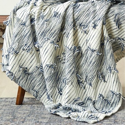 Griffin Indigo and White Cotton Woven Throw Blanket