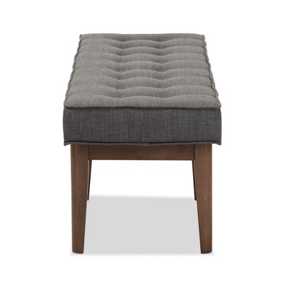 Lucca Mid-Century Button-Tufted Bench in Dark Grey and Walnut