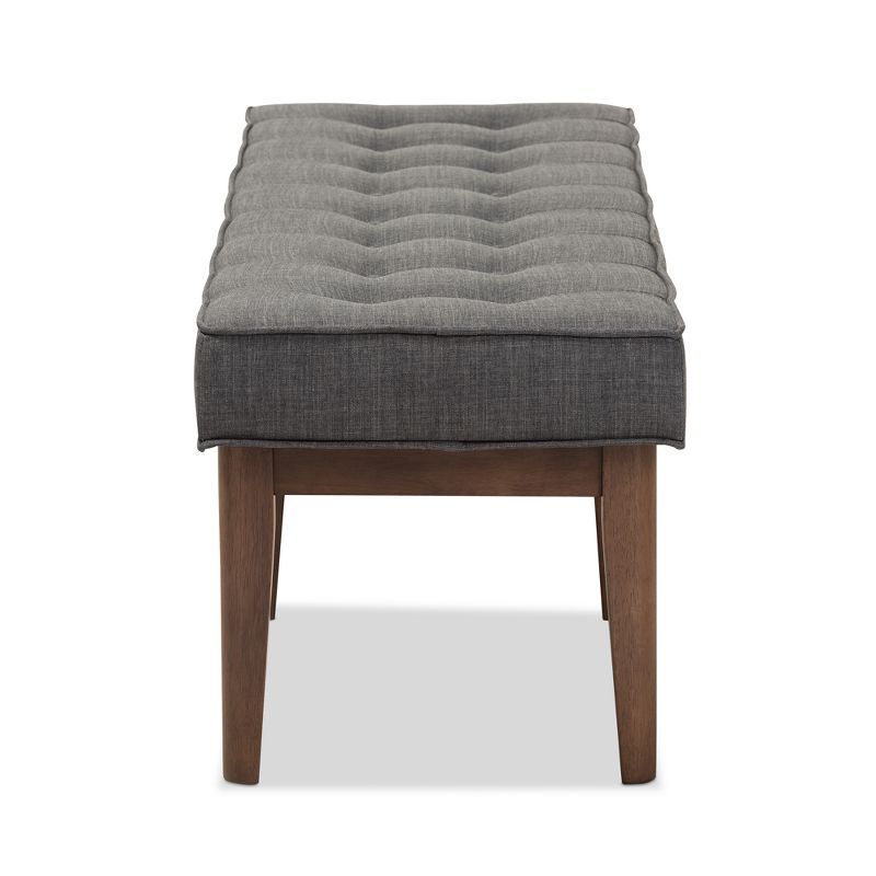 Lucca Mid Century Modern Walnut Wood Fabric Upholstered Button Tufted Bench Dark Gray - Baxton Studio, 4 of 10