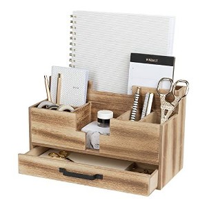 Blu Monaco Wooden Office Supplies Desk Organizer with Drawer - 1 of 4