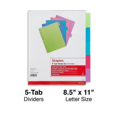 Staples Large Tabs Write & Erase Paper Dividers 5-Tab Multicolor 486272