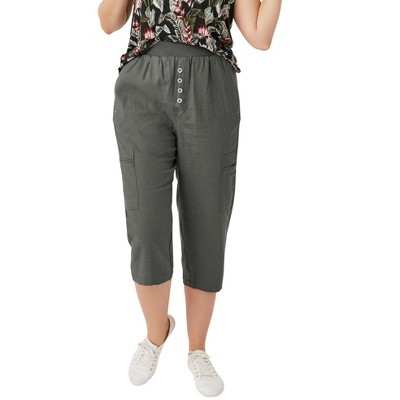 Ellos Women's Plus Size Rib Elastic Waist Linen Capri : Target