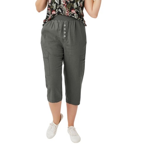 Ellos Women's Plus Size Linen Blend Drawstring Pants - 14, Black : Target