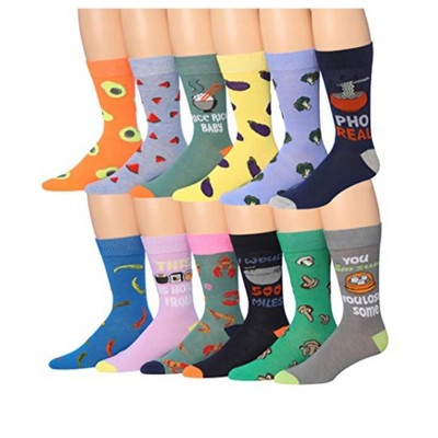 JAMES FIALLO Men's 12-Pairs Food-inspired Eye-Catching Funny Novelty Colorful Patterned Dress Socks for Men