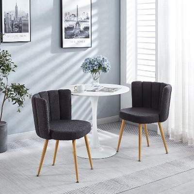Set of 2 Modern Dining Chair with Iron Tube Wood Color Legs for Dining Room, Living Room