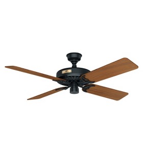 52" Original Damp Rated Ceiling Fan and Pull Chain Matte Black - Hunter Fan: 5-Plywood Blades, ETL Listed, 6556 CFM - 1 of 4