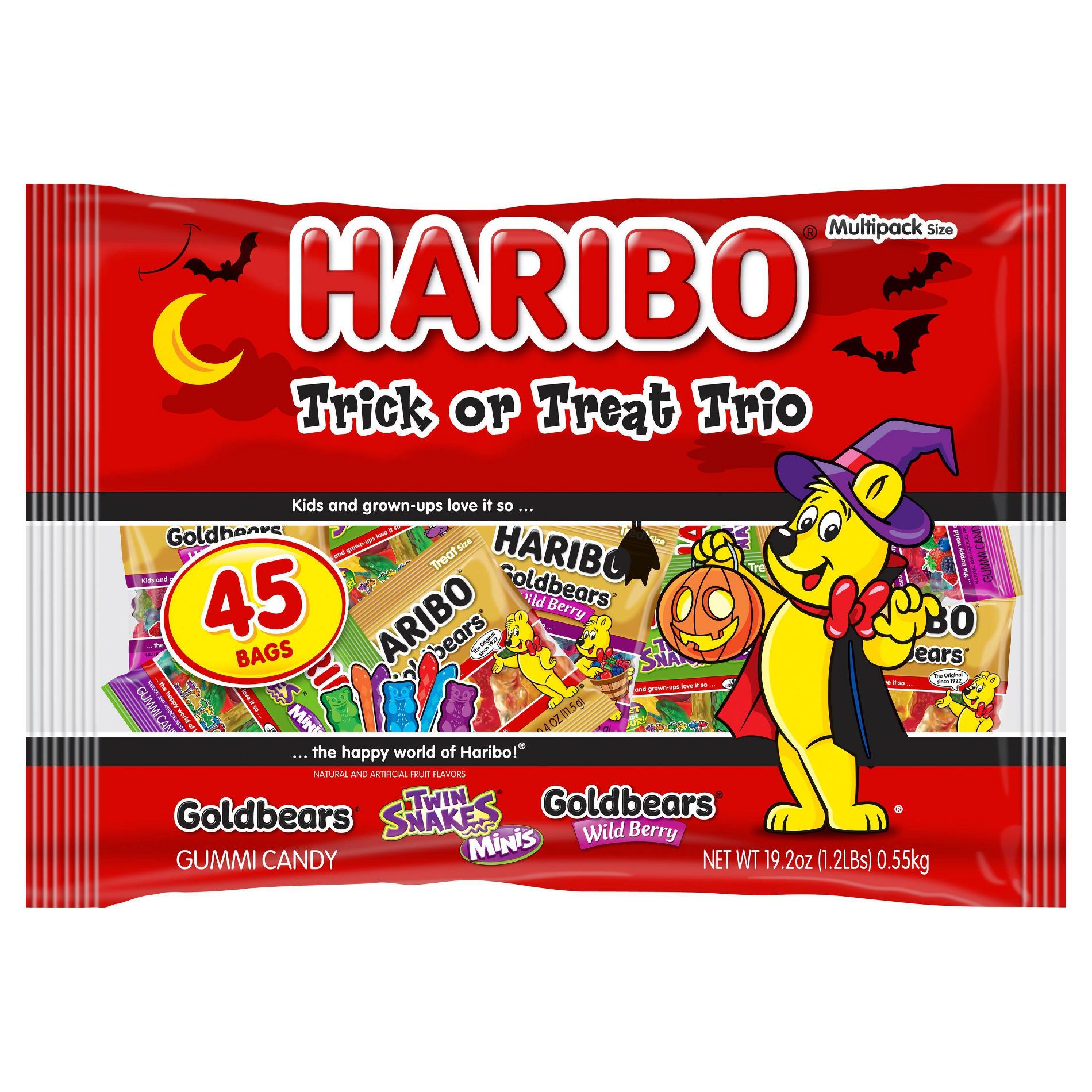HARIBO Halloween Trick Or Treat Trio Chewy Gummy Candy Bag - 19oz/45ct