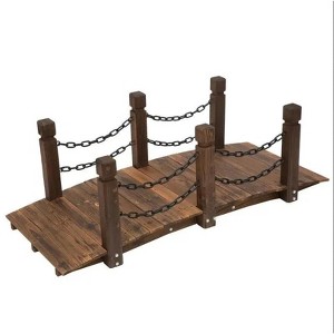 Wooden Garden Bridge Arc Stained Finish Walkway with Metal Chain Railings - 1 of 4