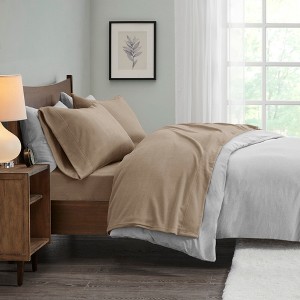 Elegant Solid Micro Fleece Sheet Set, All Season Bedding Sets, Cozy Home Textile fits Lux Bedroom Decor,Valentine's Day Gifts - 1 of 4