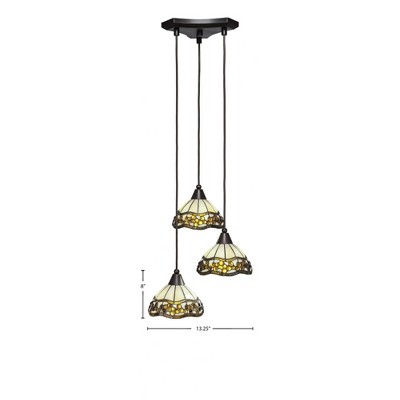 Toltec Lighting Europa 3 - Light Pendant in  Dark Granite with 7'' Roman Jewel Art Glass Shade