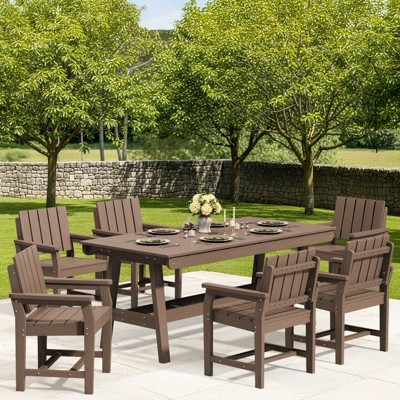 Hyleory HDPE Outdoor Dining Set, 7-Piece Patio Table and Chairs Set, Weather-Resistant Dining Furniture for Garden, Deck, or Patio