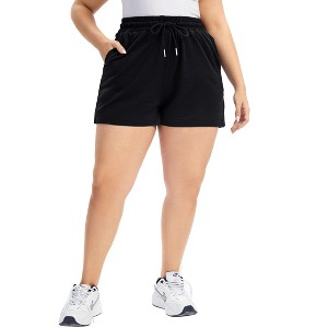 Women's Plus Size Athletic Shorts High Waist Workout Running Lounge Casual Yoga Shorts with Pockets - 1 of 4