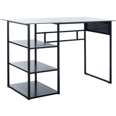 Transitional Black Metal and Glass 47" Home Office Desk