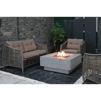 Gray Concrete Gas Fire Pit Table with Lava Rocks
