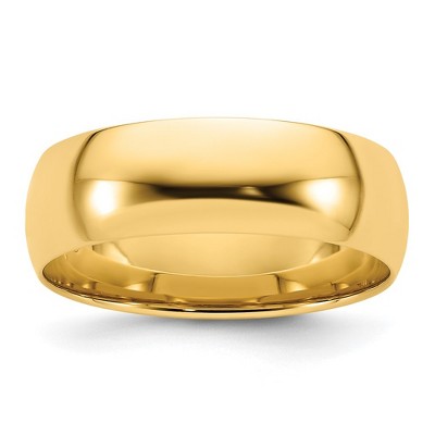 Black Bow Jewelry 7mm or 8mm 14K Yellow Gold Lightweight Domed Comfort Fit Band