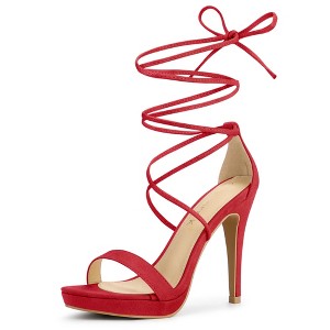 Allegra K Women's Platform Stiletto Heels Lace Up Sandals - 1 of 4