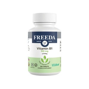 Freeda Vitamin B1 100mg – Thiamine Supplement for Energy & Nervous System Support – Kosher, Vegan, Gluten-Free – 100 Tablets - 1 of 4