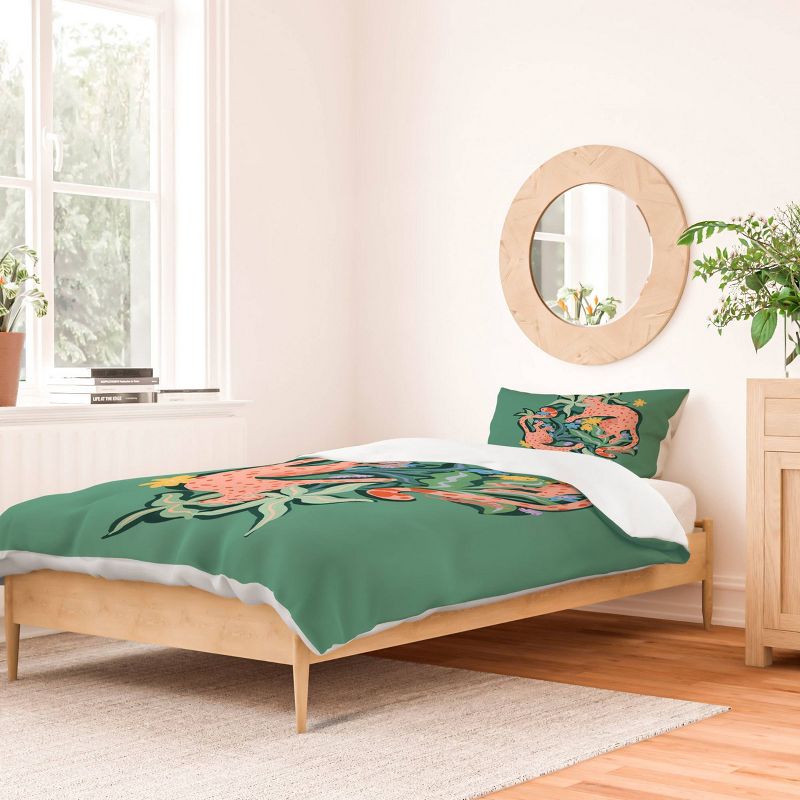 Deny Designs SunLee Wild Cheetahs Duvet Cover Bedding Set Green, 2 of 5