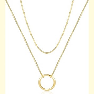 Layered Coin & Moon Phase Necklace, 14K Gold Plated Dainty Choker for Women - 1 of 4
