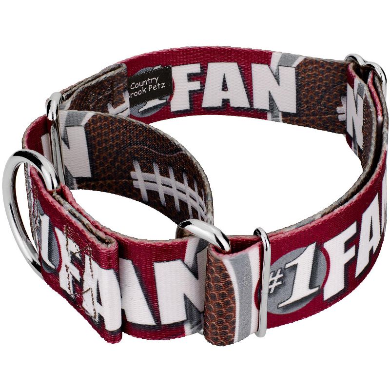Country Brook Petz 1 1/2 Inch Crimson and White Football Fan Martingale Dog Collar Limited Edition, 2 of 5
