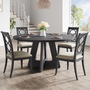 47 inch Round Dining Table Set for 6, Farmhouse Kitchen Table with Solid Wood Top & Pedestal Base - 1 of 4