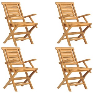vidaXL Set of Folding Patio Chairs - Scandinavian Style - Solid Teak Wood - 22"x24.8"x35.4" - Brown Outdoor Seating for Garden, Deck or Patio - 1 of 4