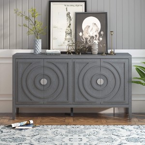 ORRD Gray Sideboard with Circular Groove Doors & Round Metal Handles, Modern Storage Cabinet for Entryway, Dining Room, or Living Room - 1 of 4