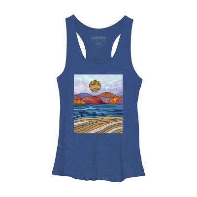Women's Design By Humans Beach Landscape Stain Glass By Maryedenoa Racerback Tank Top