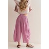 Womens Pants Striped Elastic Waist Crop Pleated Wide Leg Pants - 2 of 3
