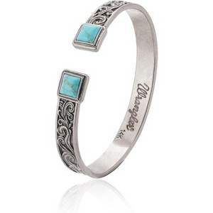 Western Turquoise Cuff Bracelet for Women, Adjustable Silver Plated Bangle with Carved Floral Design, Cowgirl Jewelry - 1 of 4