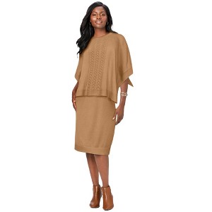 Jessica London Women's Plus Size Cable Knit Cape Sweater Dress - 1 of 4