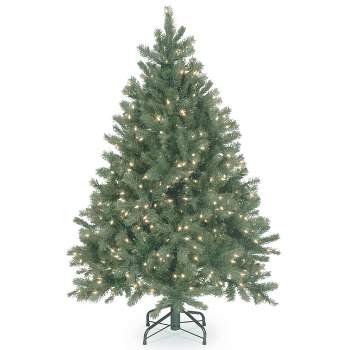 National Tree Company 4.5 ft Pre-Lit 'Feel Real' Artificial Full Downswept Christmas Tree, Green, Douglas Blue Fir, White Lights, Includes Stand