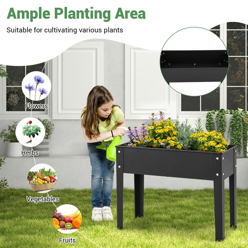 Costway 24" Raised Garden Bed with Legs Metal Elevated Planter Box Drainage Hole Backyard Green/Black, 5 of 11