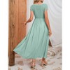 Whizmax Women's Summer Dress Casual Round Neck Short Sleeve Smocked High Waist Maxi Dress with Pockets - 3 of 4