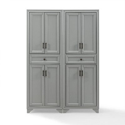 Distressed Gray 2-Piece Traditional Pantry Set with Metal Hardware