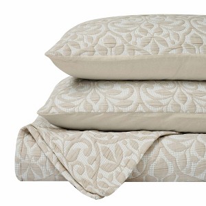 Cotton Blend Medium Weight Matelasse Weave Floral Scroll Coverlet by Blue Nile Mills - 1 of 4