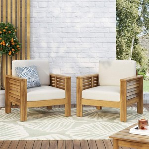 Outdoor Acacia Wood Club Chair with Water-Resistant Cushions, Slatted Patio Lounge Chair for Garden Porch-3irtyhousy - 1 of 4